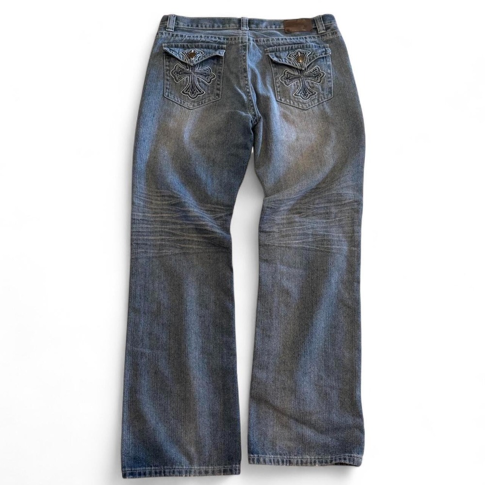 vintage Y2K, baggy jeans with crosses on the pockets